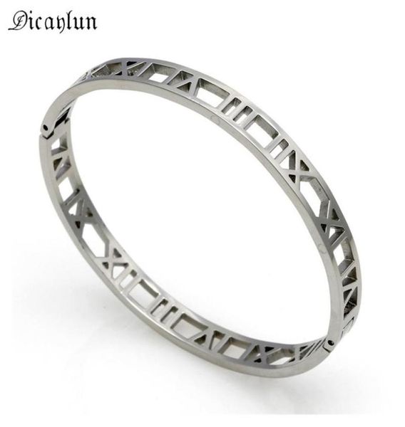 

bangle dicaylun hollow bracelet jewelry women stainless steel number cuff gold silver 973726, Black