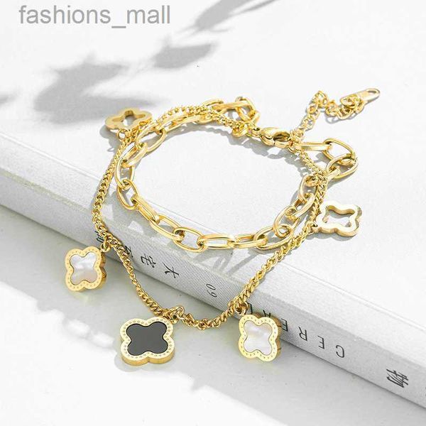 

charm bracelets classic design four leaf clover charm stainless steel bracelet lucky women gift jewelry, Golden;silver