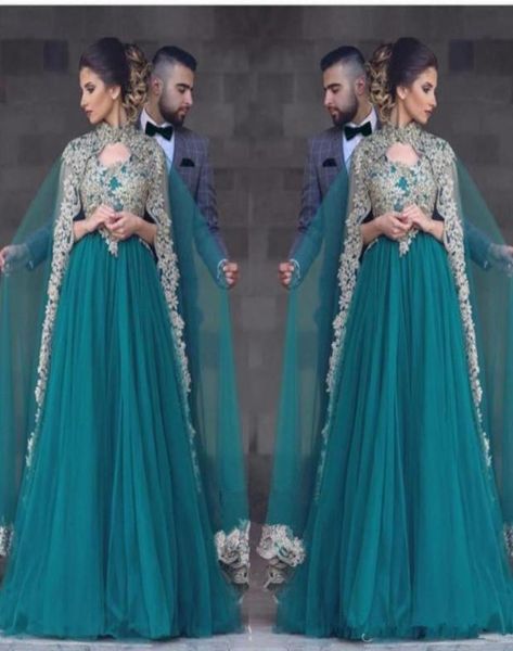 

hunter green lace applique arabic evening dresses with cape dubai african formal party gowns kftan celebrity pageant prom dresses 1457495, Black;red