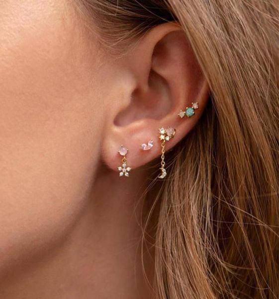 

girls cubic zirconia moon star peach threaded stud earrings copper rabbit bear pendant for women party 18k gold plated white pink 5712933, Golden;silver