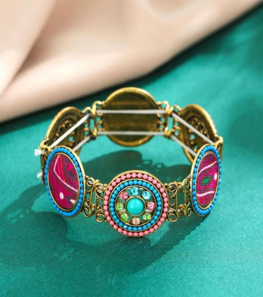 

vintage round style with colorful rhinestone elastic band bracelet hollow acrylic bangle for women men jewelry3590327, Black