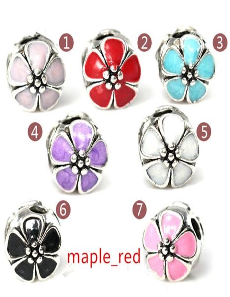 

50pcslot beautiful enamel flower metal ser clip charms for jewelry making diy beads for european bracelet whole in bulk l8985749, Black