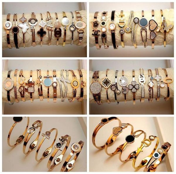

10pcslot classic design fashion titanium steel woman bangle stainless steel bracelet for woman love gold jewelry mixed styles3386922, Golden;silver