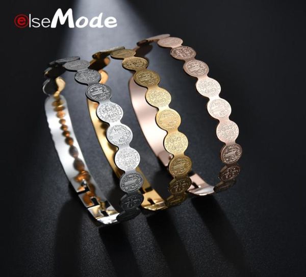 

elsemode st benedict bracelets bangles women amulet titanium steel high polished catholic church cross bangle jewelry gift7269295, Black