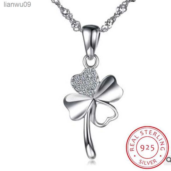 

cute clover style crystal pendants necklace for women wedding party pure 925 sterling silver lady choker necklaces accessory l230704