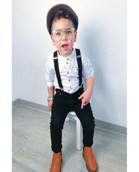 

rorychen boys clothing sets autumn toddler kids boys clothes suit black shirtoveralls 2pcs outfits sets child boy clothing lj20089036571, White