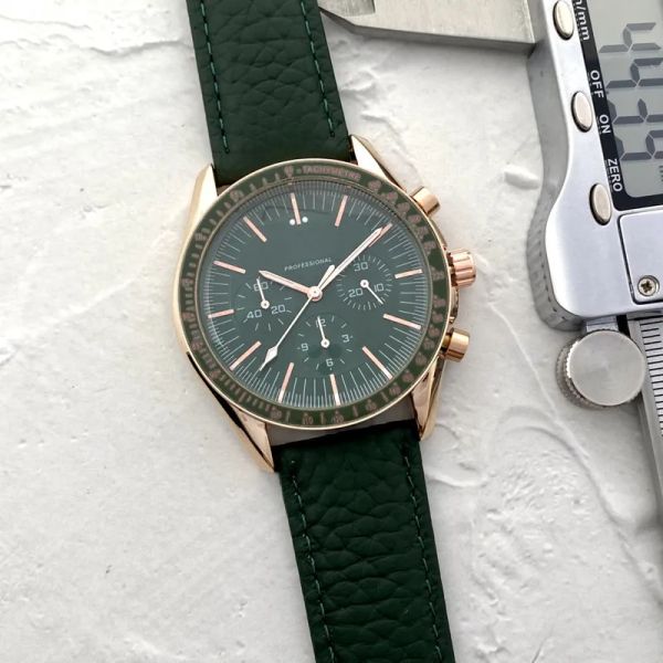 

omeg wrist watches for men 2023 new mens watches all dial work quartz watch luxury brand chronograph clock men fashion speedmaster leather b, Slivery;golden