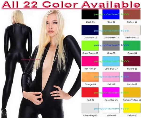 

23 color lycra spandex catsuit costume front zip women men tights body suit yoga costumes no headhand halloween party4849593, Black