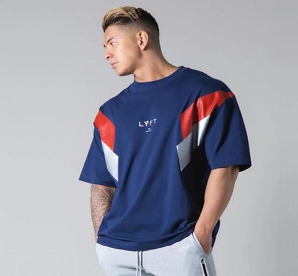 

ccasual loose cotton tshirt men gym fitness short sleeve shirt male workout training tees summer fashion clothes apparel men9508458, White;black