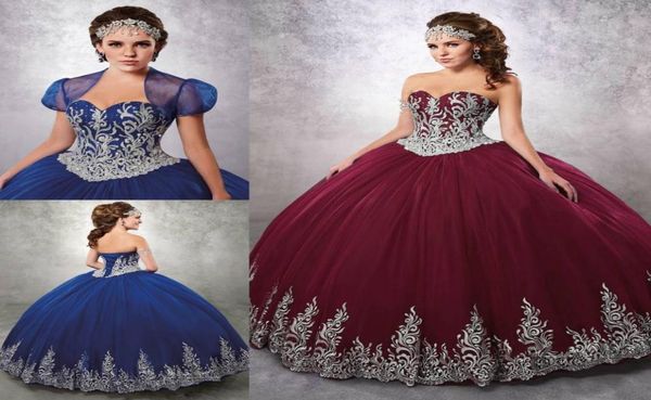 

royal blue beaded ball gown quinceanera dresses sweetheart neck embroidery prom gowns with jacket tulle appliqued sweet 16 dress2544530, Blue;red