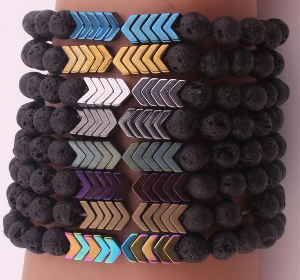 

volcanic lava stone essential oil diffuser bracelets bangle yoga beads energy natural stone bracelet volcanic stone magnet arrow b6953417, Golden;silver