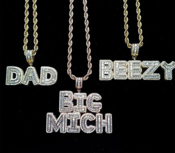 

14k new baguette custom letters pendant necklace cz name chain zircon pendant gift jewelry for men women, Silver