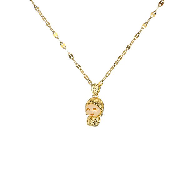 

happy maitreya buddha titanium steel necklace female light luxury niche design sense small buddha net red decorative clavicle chain jewelry, Silver