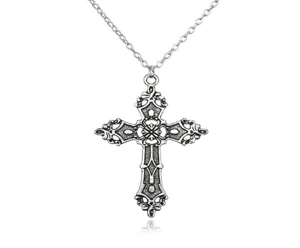 

fashion vintage cross pendant necklace for women men gift long chain punk goth jewelry accessories choker gothic whole7068925, Silver