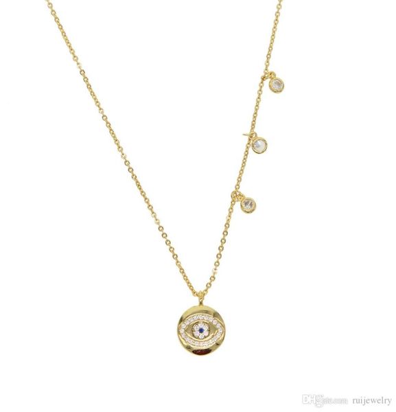 

new fashion round necklace inlay hamsa lucky evil eye pendent necklace gold filled cubic zirconia cz fashion classic eyes jewelry6827017, Silver