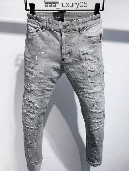 

2023 new men jeans hole light blue dark gray italy brand man long pants trousers streetwear denim skinny slim straight biker jean for wo dsq