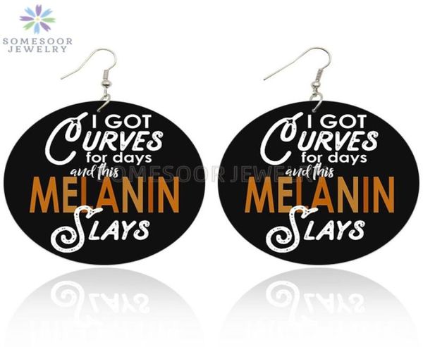 

somesoor both sides print melanin sayings african wooden drop earrings black wrintings pos wood jewelry as women gift1357999, Silver