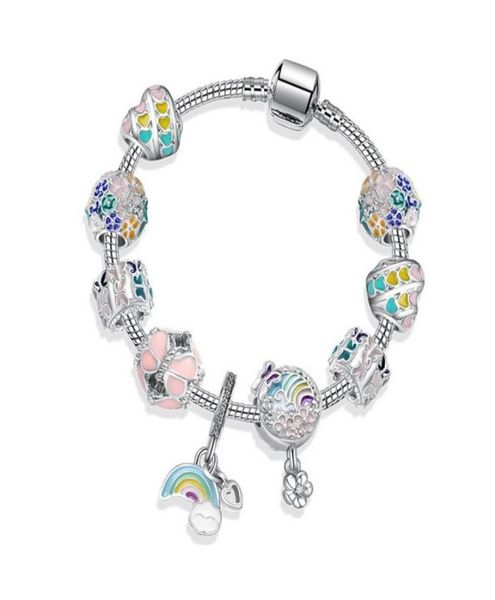 

fashion magnolia style charm bracelets 925 sterling silver murano glass european charm beads fits bracelets cloud flower dangle di6264149, Golden;silver