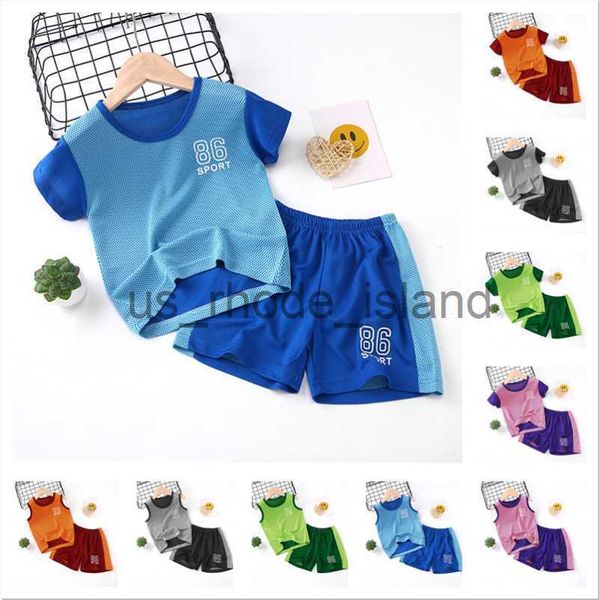 

t-shirts clothing sets summer mesh breathable sports short sleeve suit for kids quick-drying vest school boy girl clothes 3-9 years oldcloth, Blue