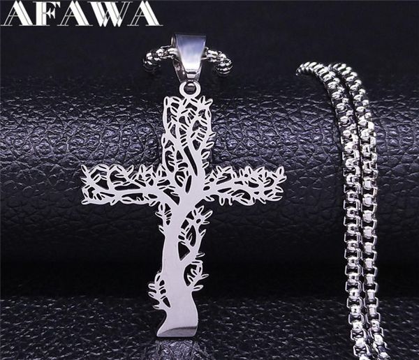 

fashion jewelrynecklace stainless steel tree of life cross pendant necklace silver color men women aesthetic necklace jewelry arbo6543624