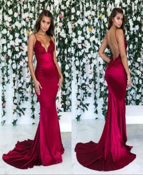 

prom party dresses 2019 new spaghetti straps mermaid backless sleeveless lace applique formal evening gowns 674820, Black