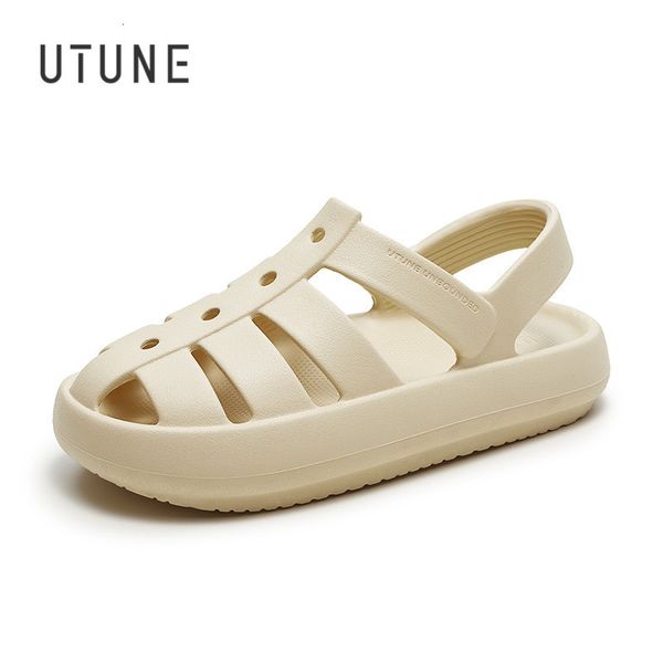 

sandals utune roman sandals for women men couple outdoor beach shoes summerthick cushion breathable non-slip platform sandal white 230713, Black