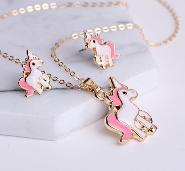 

cute colorful rainbow unicorn pendant necklace earrings set horses pendant necklaces fine jewelry chirstmas gift n26582766, Silver