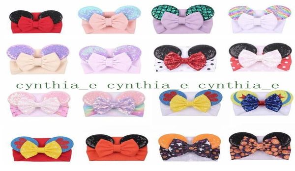 

mouse ears rainbow ribbon headband hair accessories big bow headwrap fabric elastic bowknot diy hair with bows baby wide halloween1129847, Slivery;white