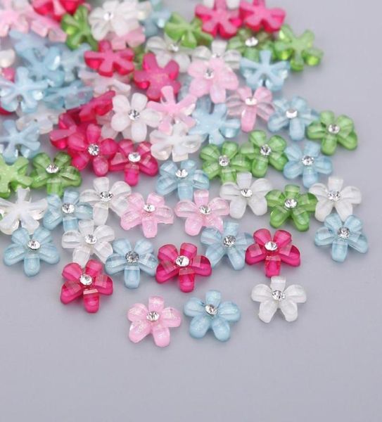 

tpsmoc 200pcs 10mm cute resin flower with rhinestone flatback cabochon for diy jewelryphonenail artdecoration beads craft4117590, Black