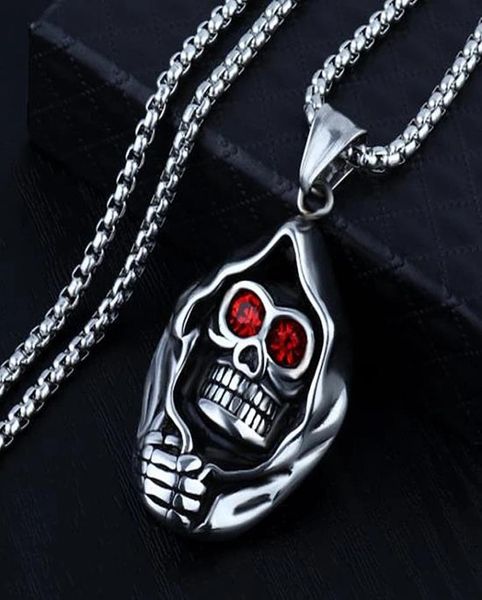 

gothic red eye skull pendant necklace for men012345673166776, Silver