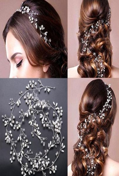 

charm fresh water pearls bridal hair vine 1m extra long handmade bridal head piece hair accessories wedding hair band1489121, Slivery;golden