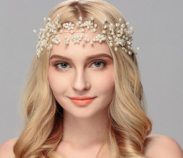 

elegant pearls wedding bridal forehead vine bridal hair piece wedding pearl hair vine bridal hair accessories4038878, Slivery;golden