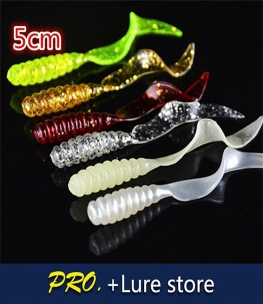 

200pcs 5cm colorful soft material circle tail shinny isca grub worm maggot fishing lure baits for pond fishing 2011034734728