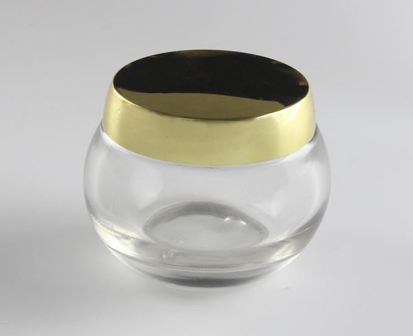 

120g large capacity clear transparent empty glass jar round glass cream container with gold or silver uv coated cover7579211