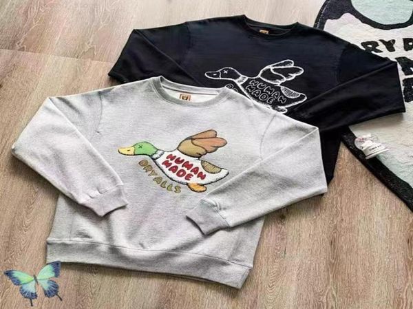 

duck print 380g heavy weight fleece cotton round neck hoodie sweatshirts w2208121352434, Black