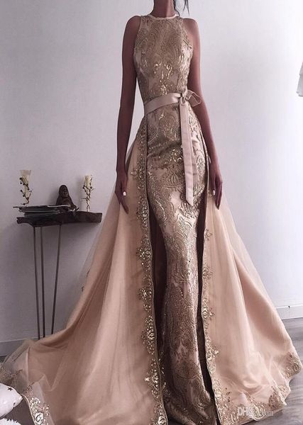 

beads mermaid evening dresses with detachable train appliqued overskirt lace celebrity prom dress robe de soiree6524052, Black;red