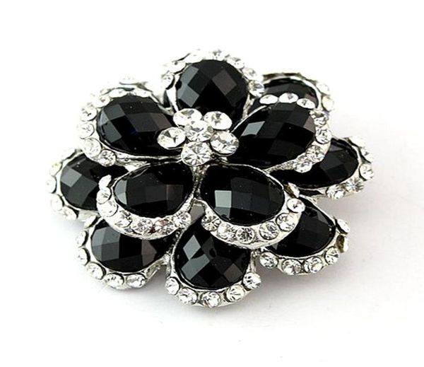 

silver color clear crystal and black stone flower bouquet brooch pin5266836, Gray