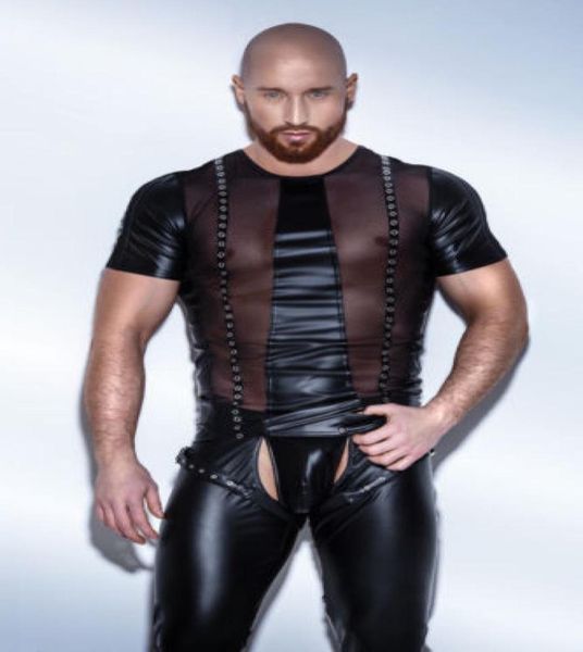 

gay men039s bondage fetish black stretch pvc look latex spandex jumpsuit 67281962695, Black;brown