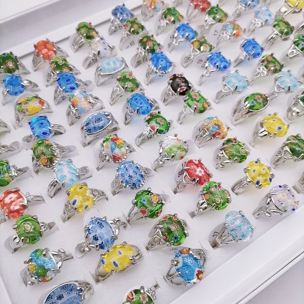 

wedding rings 30pcs rings for men and women vintage colored stone charm party ring fashion jewelry love wedding bohemia gifts wholesale 2307, Slivery;golden