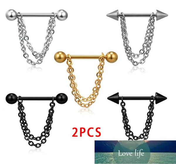 

2pcsset stainless steel link pierced nipple breast rings nail barbell chain pendant body piercings jewelry 5 styles8230843, Silver