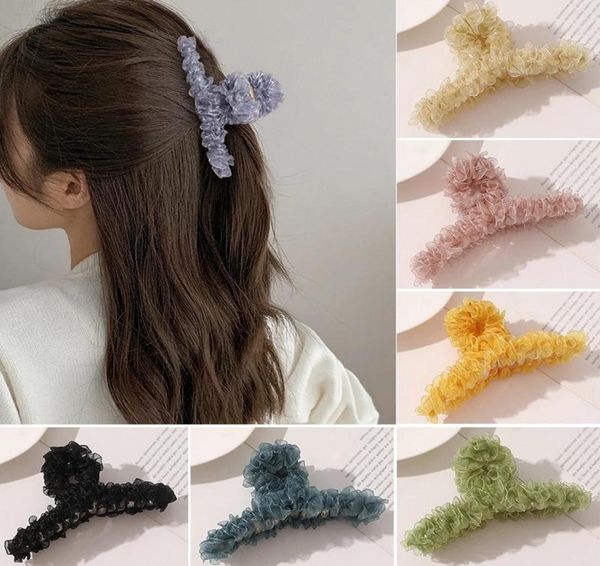 

fashion big lace mesh hair clip claws fluffy yarn crabs clamps for women korean pink hairpins barrettes girls hair accessories5176246, Slivery;white