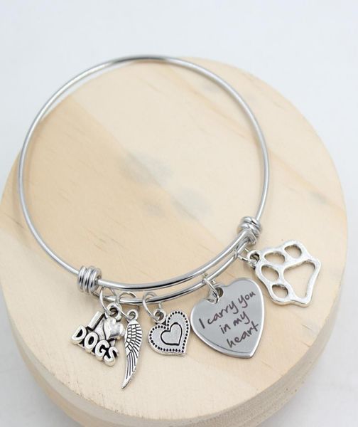 

whole new arrival stainless steel wire bangle adjustable bangle animail paw print pet dog memorial bracelet bangle women jewel3544371, Golden;silver