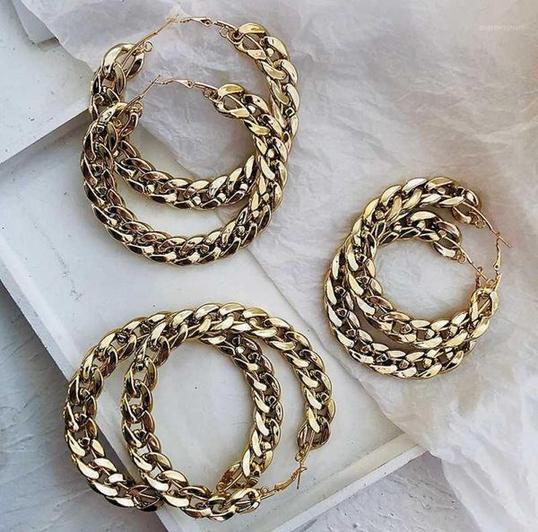 

amorcome punk gold color chain hoop earrings for women fashion popular metal circle round loop earrings statement jewelry gift12192914, Golden;silver