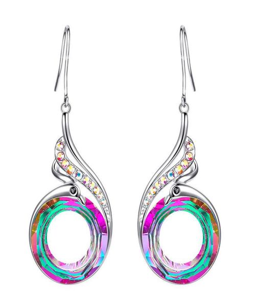 

selling 925 silver peacock earring womens gradual colorful crystal dangle earring fashion animal jewelry whole3457965