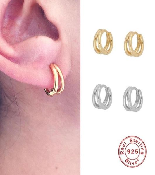 

hoop huggie aide simple double hoops earrings 925 sterling silver for women fashion gold color jewelry earring pendientes2364425, Golden;silver