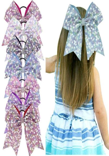 

girl039s large solid sequined bowknot hair rope girls bows with rope or clip hair bows elastic hair ties for teens girls kids8421639, Slivery;white