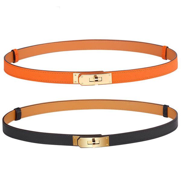 

Women's Belt Fine Belt Narrow Leather Simple Decorative Belt Thin Small Metal Buckle Smooth Leather 20 Colors Popular Model, 06