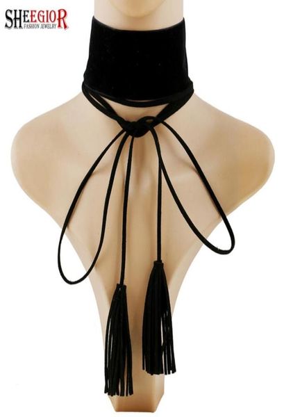 

chains sheegior punk charm long necklace velvet ribbon black white adjustable tassel choker channel necklaces for women gifts1953737, Silver