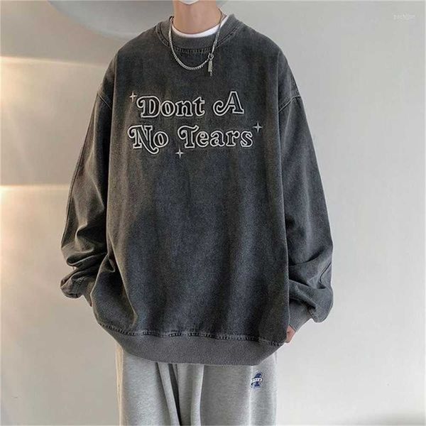 

men's hoodies american vintage sweatshirts round neck spring high street japanese embroidered letter coat clothing sweatshirt ksca, Black