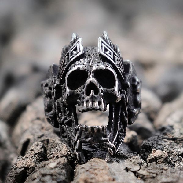 

men039s unique gods of war ares skull rings punk rock warrior 316l stainless steel ring men biker jewelry3531211, Silver